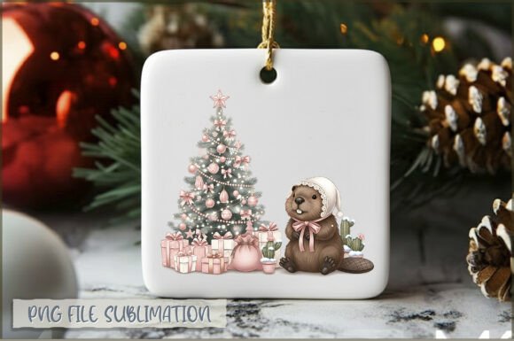 Baby Beaver Christmas Ornament PNG Illustrations