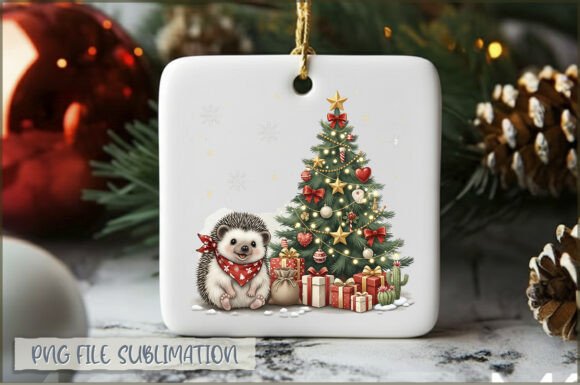 Baby Hedgehog Christmas Ornament PNG: Illustrations for Small Business Branding