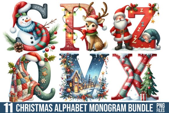 Christmas Alphabet Monogrammed Clipart for Brand Identity and Illustrations