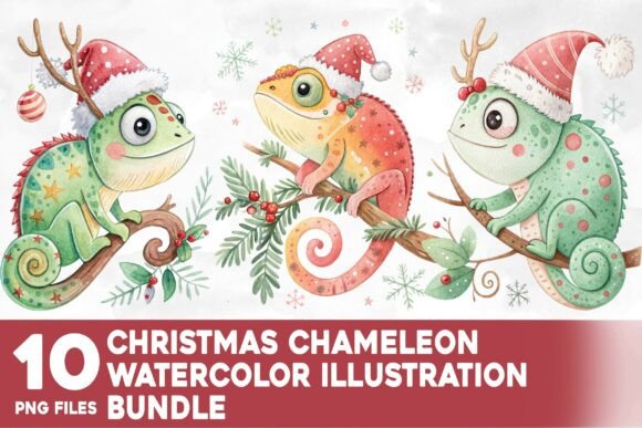 Christmas Chameleon Watercolor Bundle Review for Illustrations