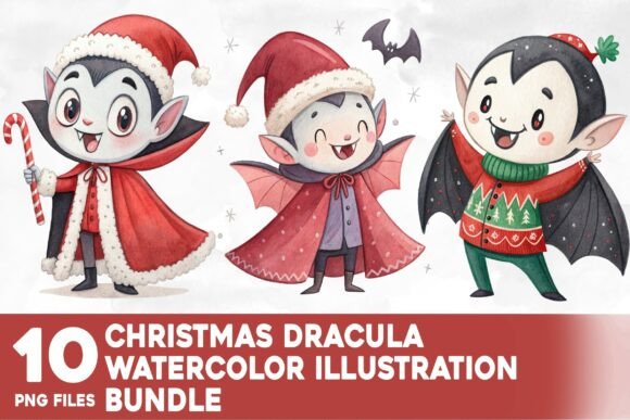 Christmas Dracula Watercolor Bundle: Illustrations for Seasonal Branding