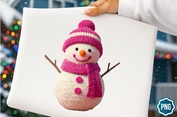 Christmas Faux Yarn Crochet Snowman PNG, Review for Illustrations