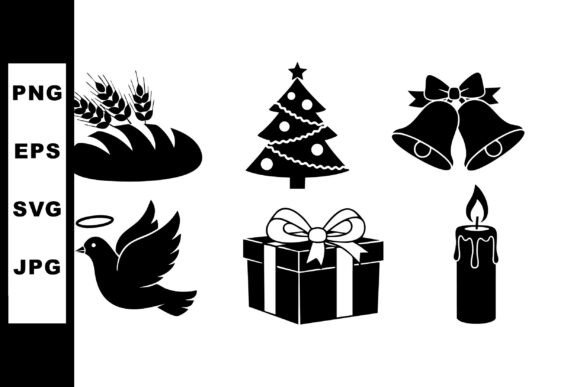 Christmas Holiday Black Silhouette Icons for Brand Illustrations