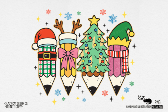 Christmas Teacher Pencils PNG Illustrations