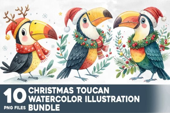 Christmas Toucan Watercolor Bundle: Illustrations for Crafters