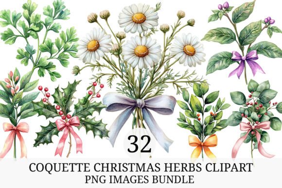 Coquette Christmas Herbs Clipart for Illustrations
