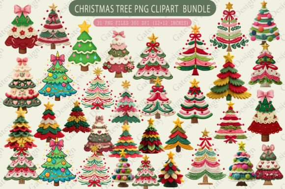 Crochet Yarn Christmas Tree PNG Bundle: Illustrations for Modern Blog Design
