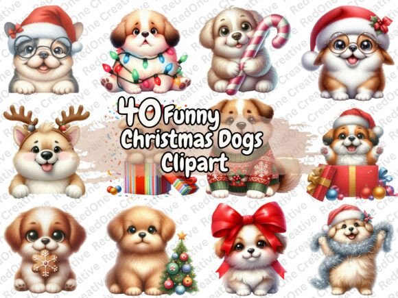 Funny Christmas Dogs Clipart for Illustrations and Branding