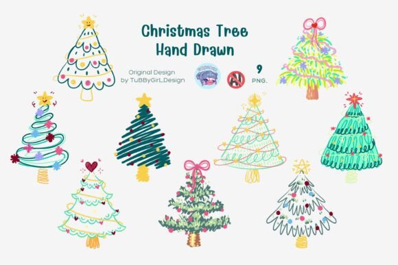Hand-Drawn Christmas Trees Collection: Illustrations for Branding