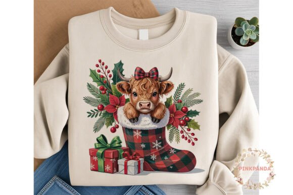 Highland Cow Christmas Stocking PNG for Illustrations and Blog Graphics