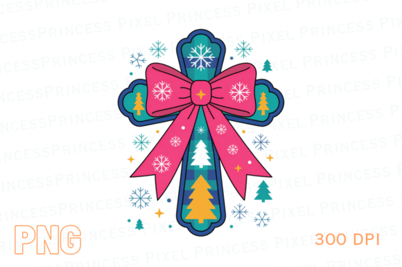 Patchwork Christmas Cross PNG, for Illustrations