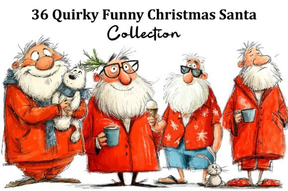 Quirky Funny Christmas Santa Clipart Illustrations