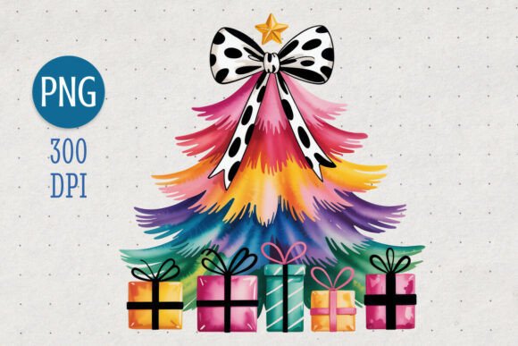 Rainbow Watercolor Christmas Tree PNG Illustrations