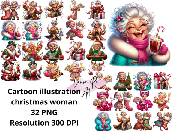 Reviewing Cartoon Illustration Christmas Woman for Editorial and Web Design