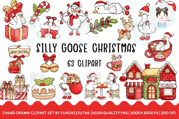 Silly Goose Christmas Clipart for Illustrations