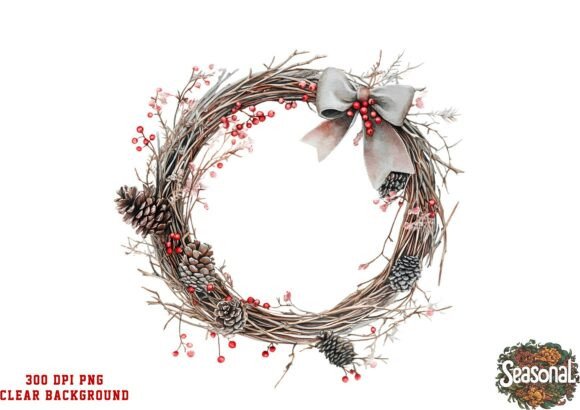 Soft Beige Christmas Wreath PNG Illustrations Review