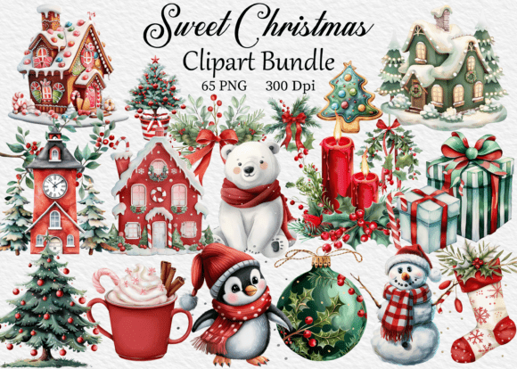 Sweet Christmas Clipart Bundle PNG for Illustrations