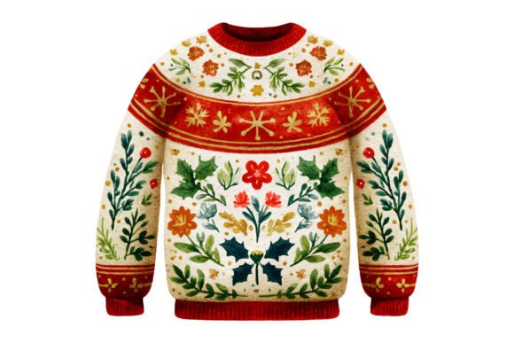 Ugly Holly Floral Christmas Sweater Illustrations Review