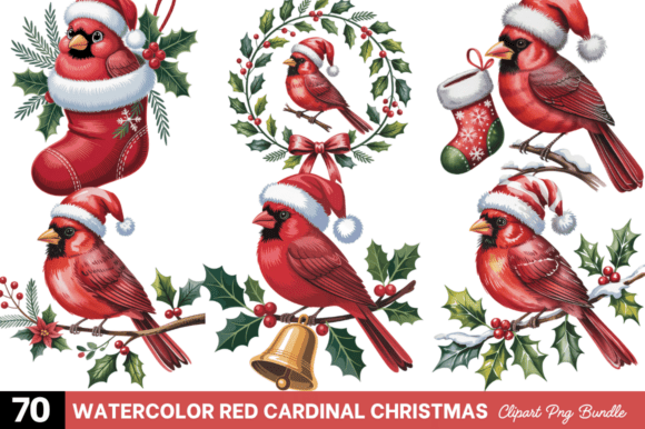 Watercolor Red Cardinal Christmas Bundle: Illustrations for Crafters